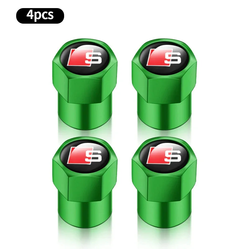 4pcs Car Wheel Tire Valve Caps Tyre Stem Covers Airdust Waterproof For Audi Sline A3 A4 A5 A6 A7 A8 Q3 Q5 Q8 TT TTS Accessories