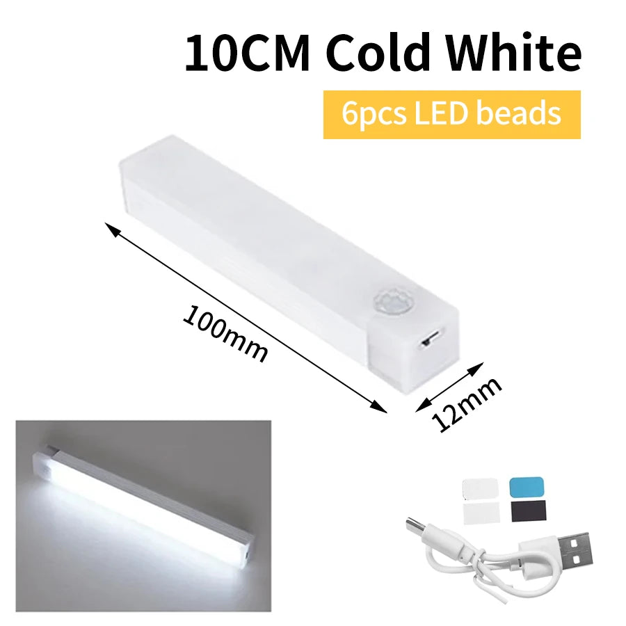 Motion Sensor Light Wireless Rechargeable LED Night Light Closet Cabinet Wardrobe Lamp Kitchen Staircase Backlight 10/20/30/50cm