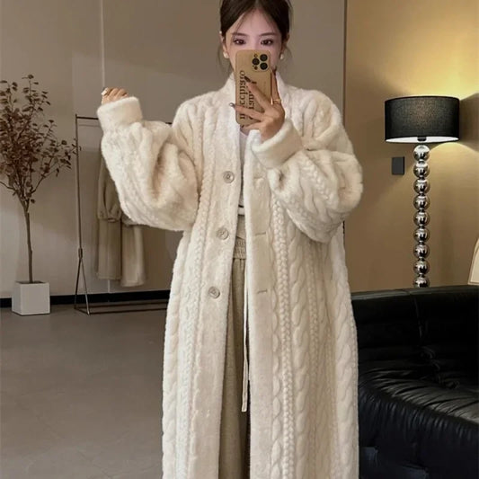 2024 new daughter lazy wind long cardigan mink coat women winter thickened twist mink women Surpriseshopper.com