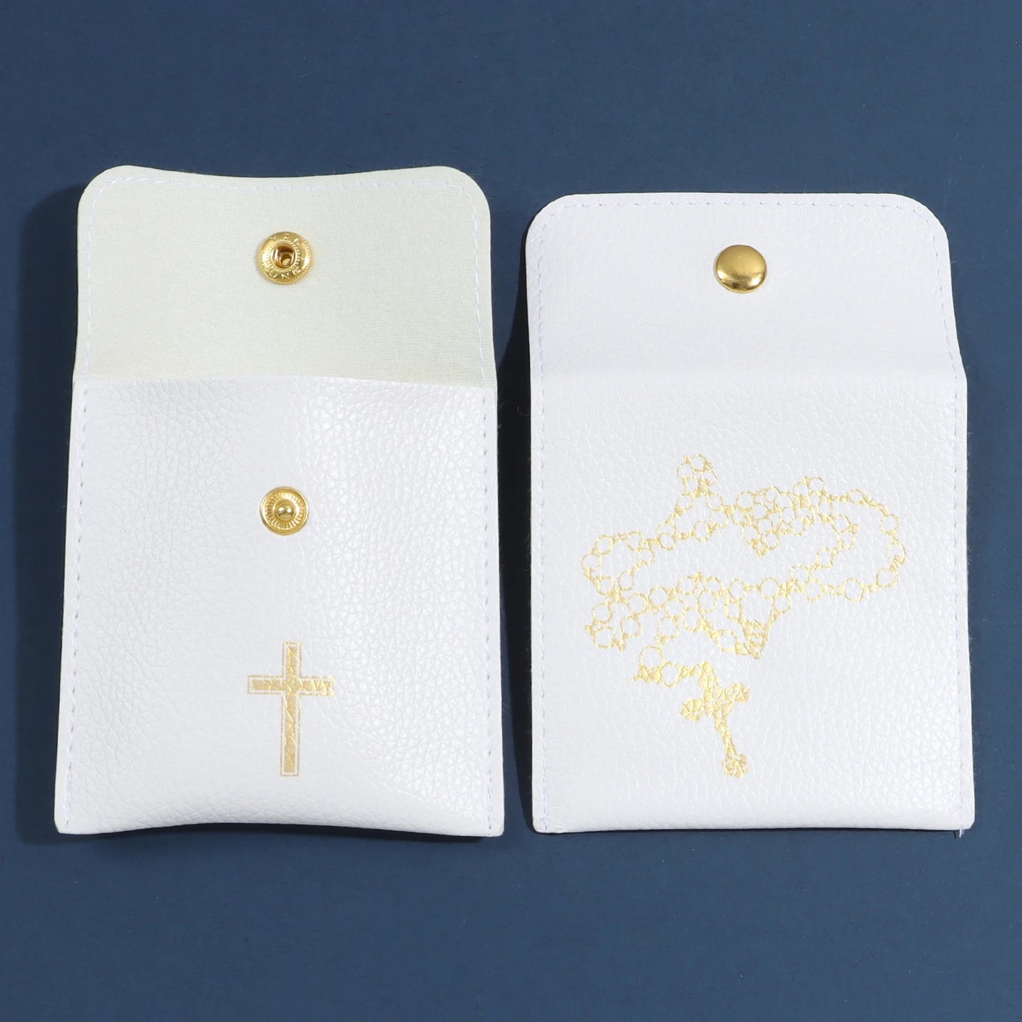 1/10Pcs Rosary Pouch with Gold Cross Imprint Design Beautiful Leather Case, Leather Jewelry Travel Bag Leather Jewelry Pouch