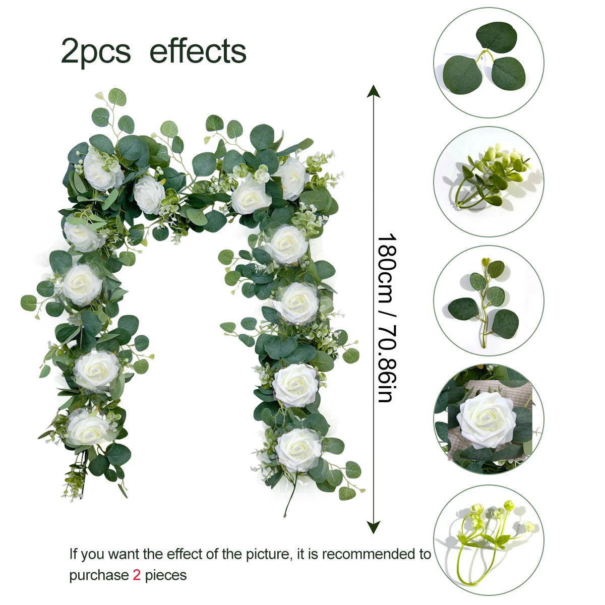 Artificial Eucalyptus Leaves Greenery Garland Faux Plant Spring Vines with White Flowers Berries for Wedding Home Party Deco