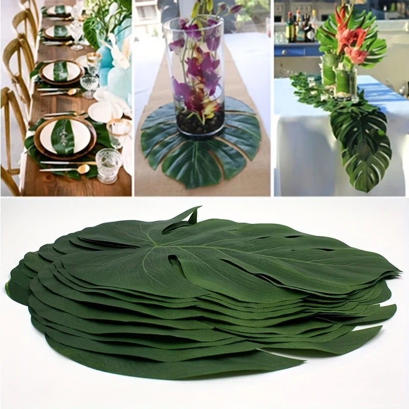 10pcs Hawaii Artificial Palm Leaf Turtle Back Leaf Jungle Beach Theme Party Flower Arrangement Mat Accessories Cup Mat