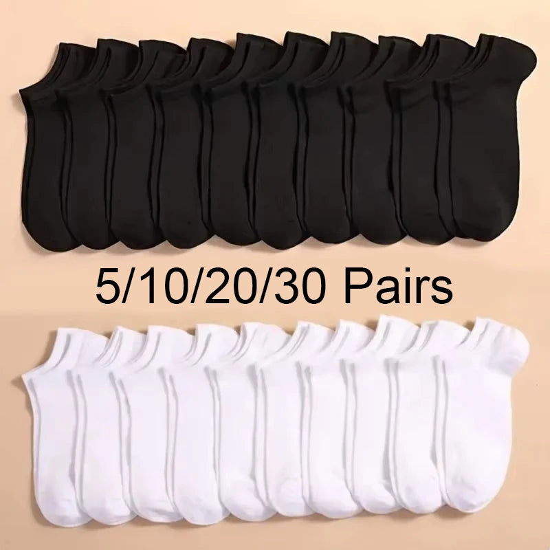 5/10 /20/30 Pairs Unisex Casual Plain Color Boat Socks Thin Breathable Comfy Anti Odor Sweat-absorbing Ankle Socks For Men Women - Surpriseshopper.com