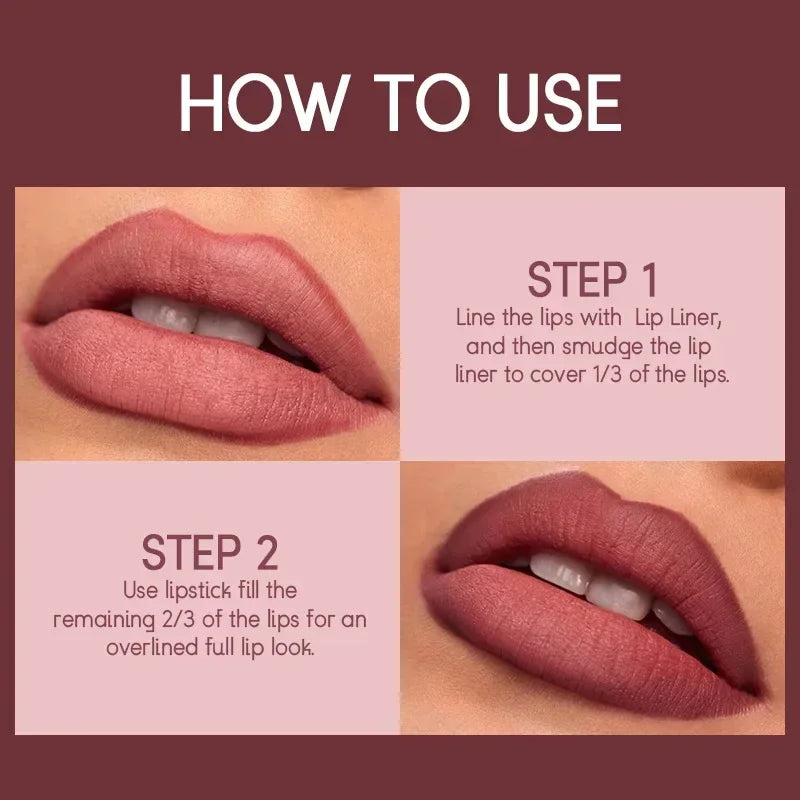 2 In 1 Korean Kiss: Waterproof Lip Liner Lipstick