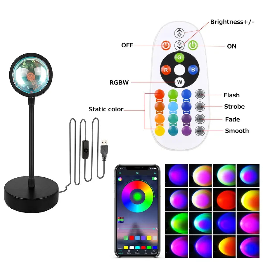 CosmicGlow: Tuya Smart RGB Sunset Projector Lamp