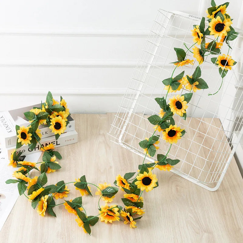 2.5m Sunflower Artificial Flowers Vine Fake Sunflower Vine Flower Rattan for Wedding Christmas Decoration Decoration