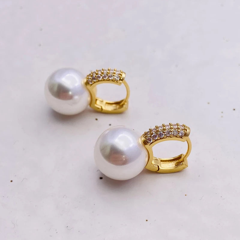 GoldenGlow: Minimalist Gold Pearl Tiny Hoop Earrings