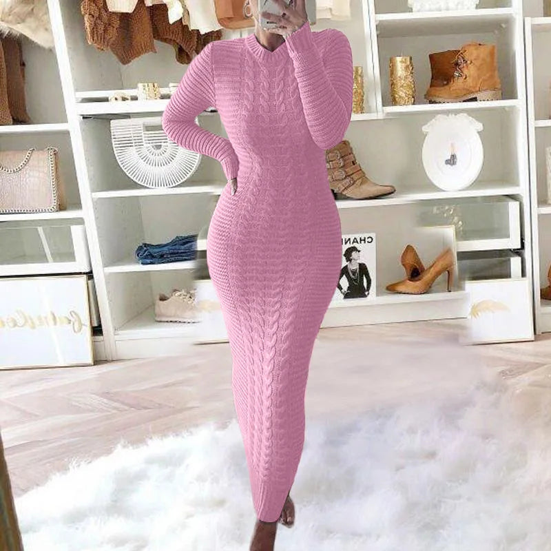 Women Long Maxi Sweater Dress Sexy Half Turtlenck Long Sleeve Tunic Knitwear Ankle Length Bodycon Party Dresses XXBLH-2808