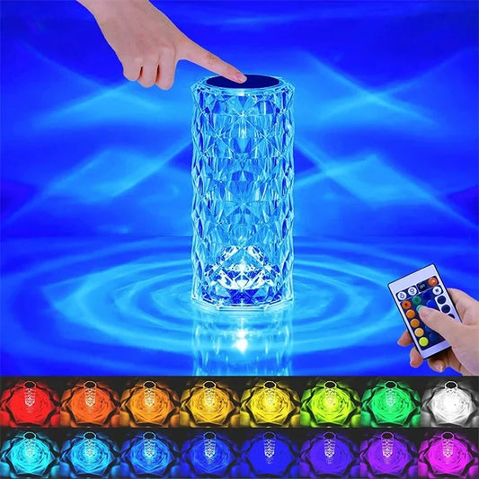 16 Colors Crystal Night Light LED Touch Projection Table Lamp Rose Remote Dimmable USB Romantic Atmosphere Light for Decor Home