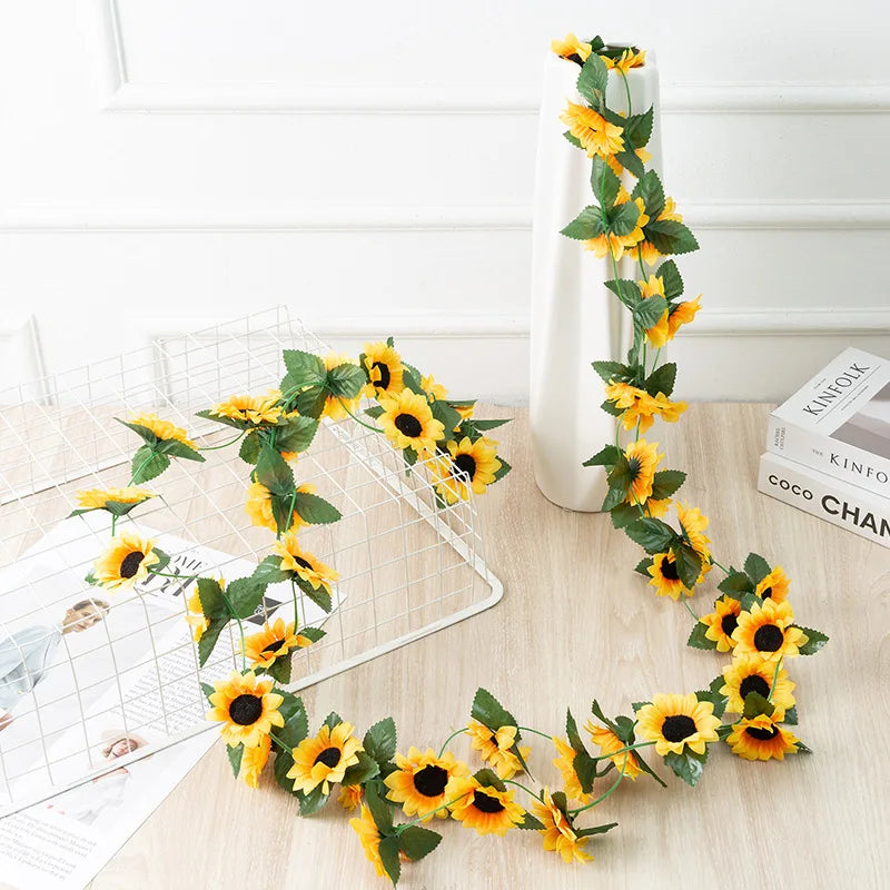 2.5m Sunflower Artificial Flowers Vine Fake Sunflower Vine Flower Rattan for Wedding Christmas Decoration Decoration