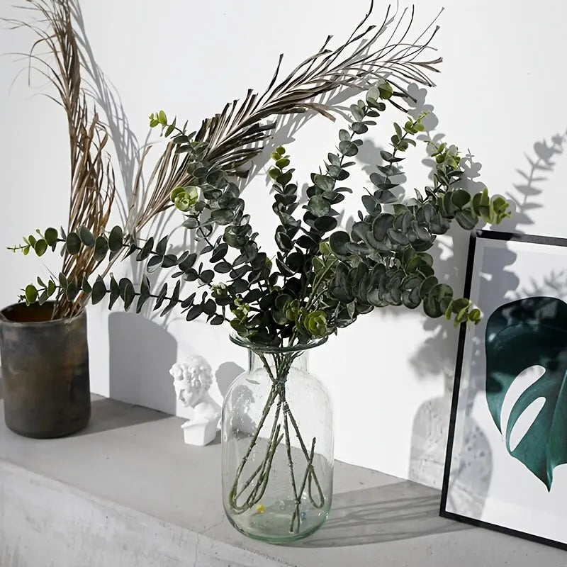 10pc Fake Flower Green Plant Simulation Plant Wedding Flowers with Decorative Leaves Fake Grass Eucalyptus Leaves