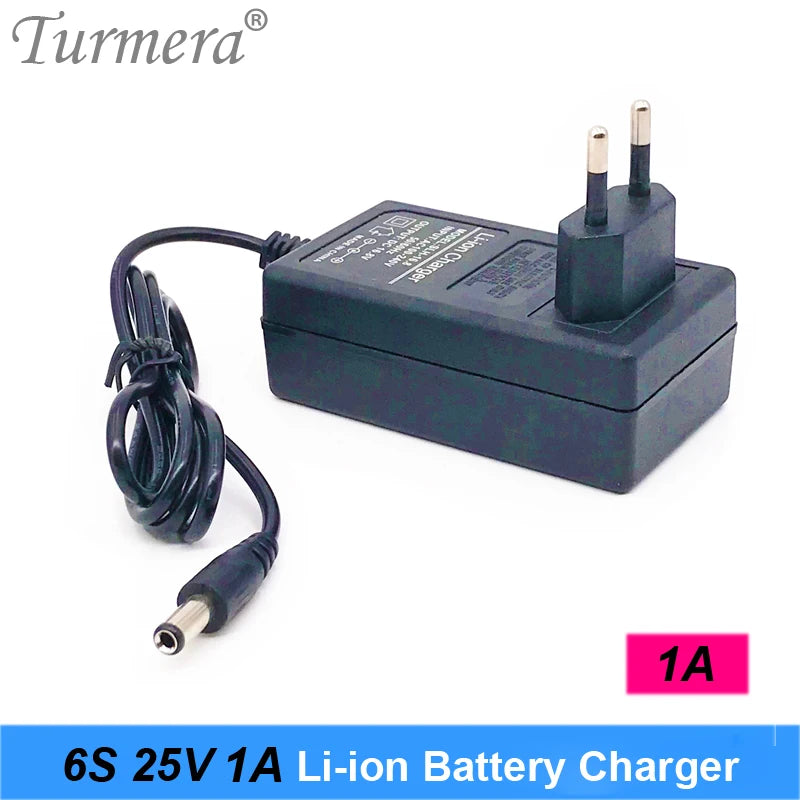 Turmera 12.6V 16.8V 21V 25V 2A 1.3A 1A 18650 Lithium Battery Charger DC5.5*2.1MM for 3S-6S 12V -25V Screwdriver Battery Pack Use