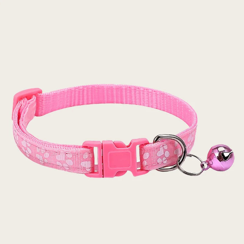 1pcs Pet Collar with Bell for Kitten  Puppie Small Animal Adjustable Nylon Collar with Cute Paw Print Pattern Guinea Pig Collar