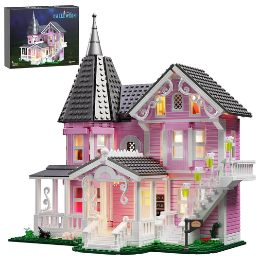 NEW Coralined Pink Palace Apartment Building Block Set Ideas Movie Architecture Model Toys for Boys and Girls Christmas Gifts