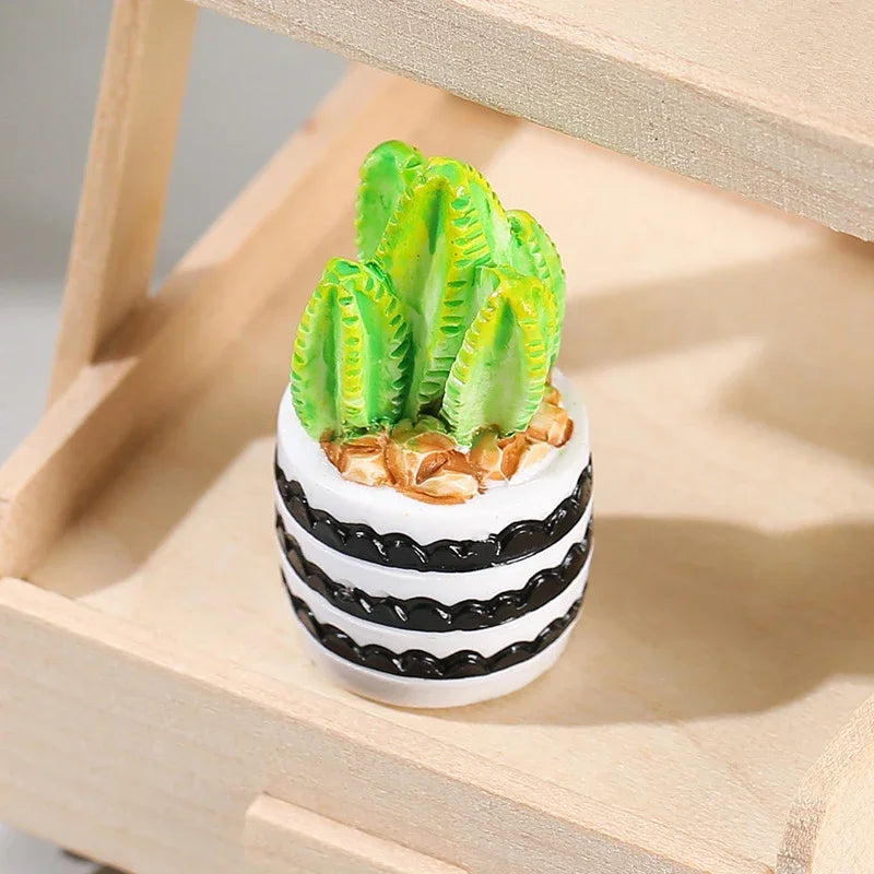 1PC Artificial Resin Cactus Succulents Potted Plant Indoor Home Office Tabletop Decoration Small Potted Micro Landscape Ornament