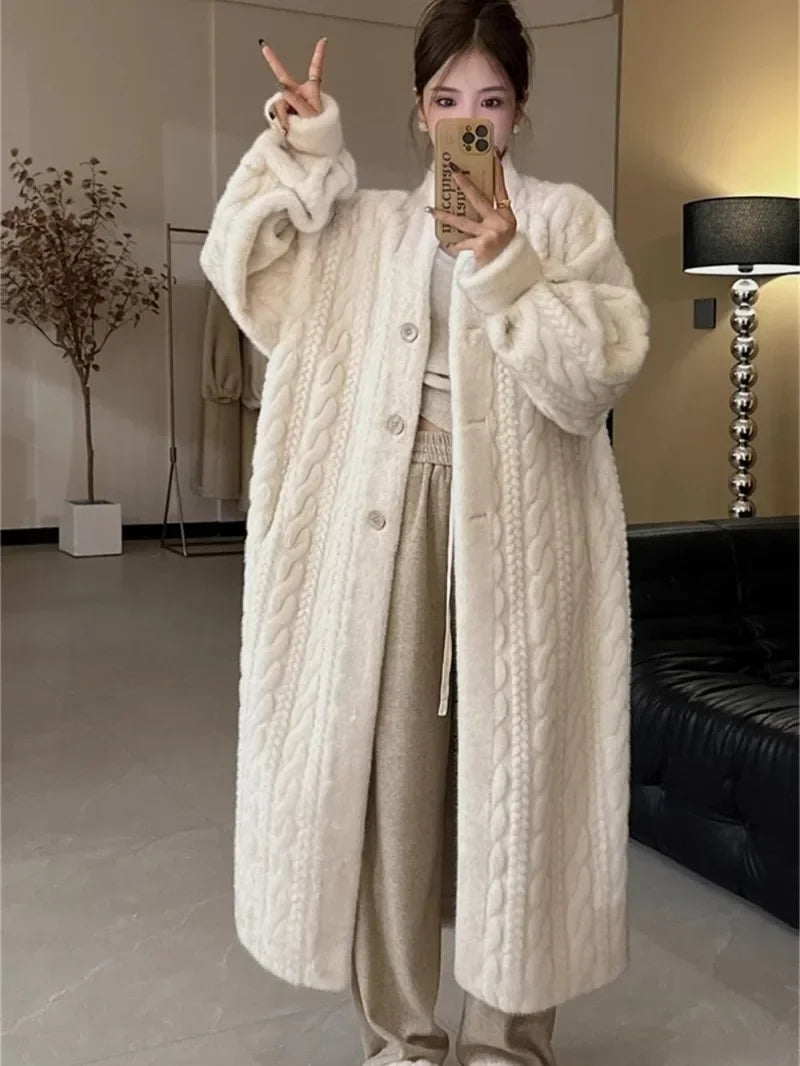 2024 new daughter lazy wind long cardigan mink coat women winter thickened twist mink women Surpriseshopper.com