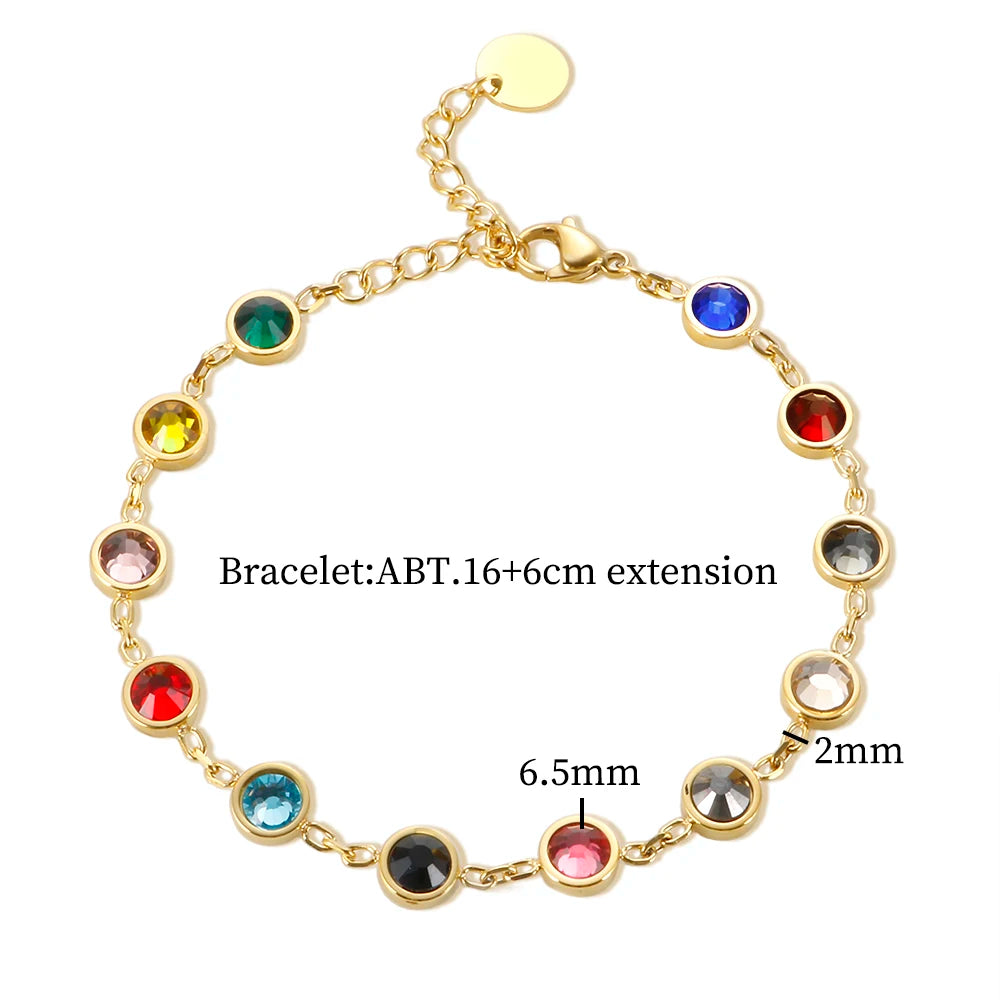 Bejeweled Bracelet Necklace 12 Birthstones Colorful Crystal Jewelry Set Stainless Steel for Women Luxury Fashion T S Bracelets