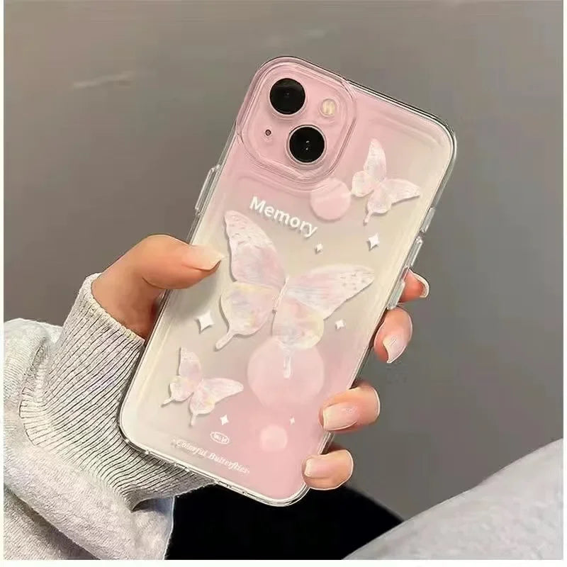 Colorful Butterfly Soft Transparent Case For iPhone 11 15 14 Pro Max13 12 MiNi XS XR X 7 8 15 Plus SE2 Shockproof Bumper Cover