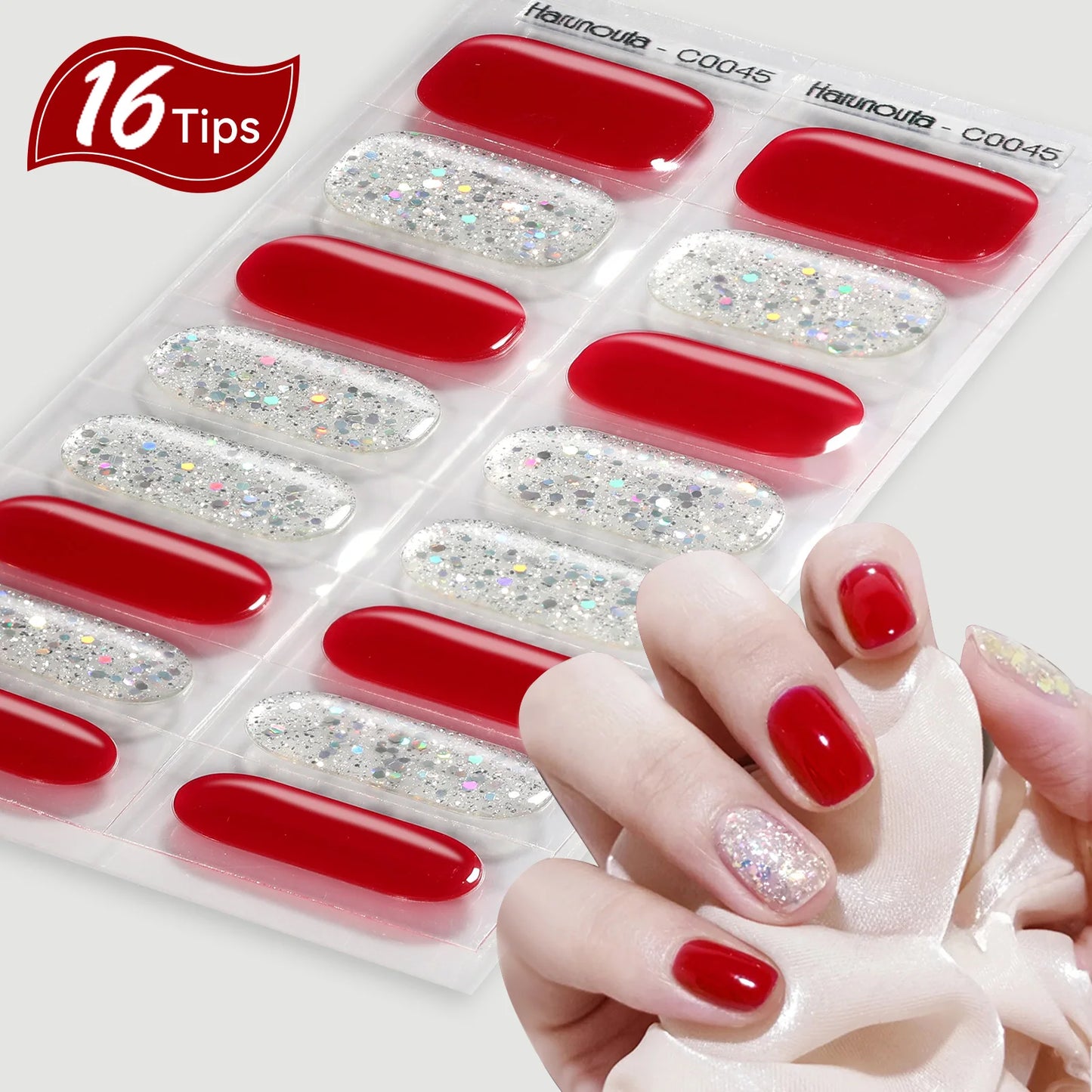 Harunoura Red Series Semi Cured Gel Nail Strips Maroon Gel Polish Nail Stickers Waterproof Long Lasting Stickers for Nails Decor