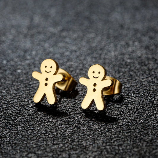 Mini Cartoon Gingerbread Snowman Stud Earrings Ladies Gold Color Stainless Steel Earrings Girl Tragus Jewelry Pircing Oreja Surpriseshopper.com