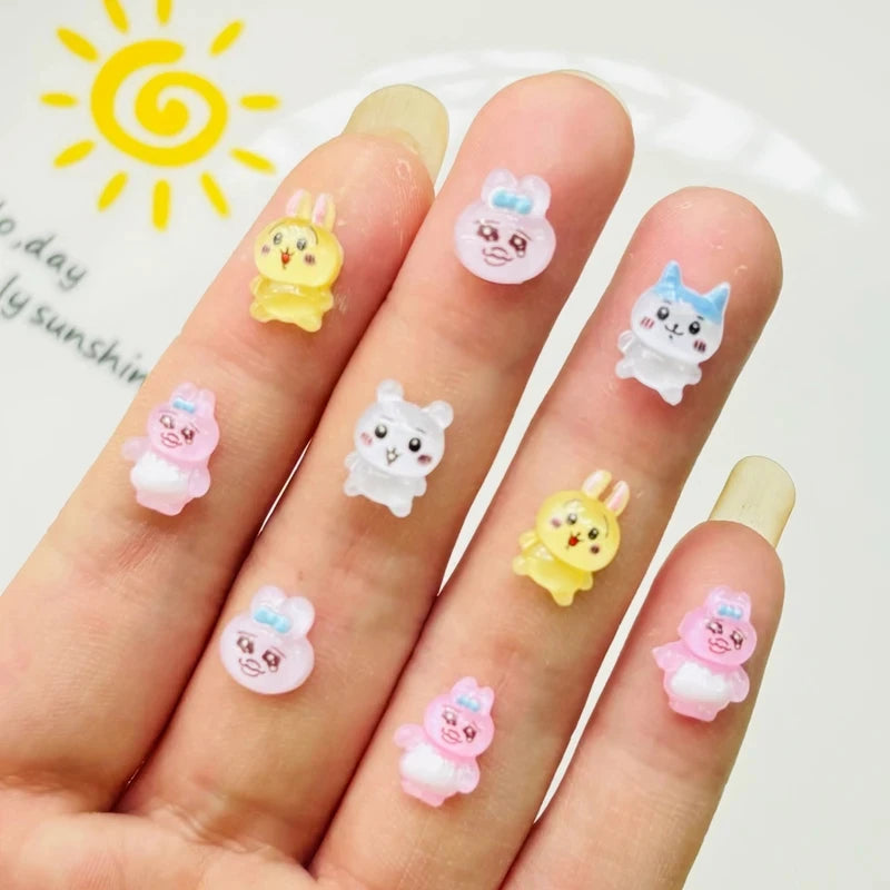 50 Pcs New Cute Resin Mini Cartoon Sadness Rabbit,Dog Series Flat Back Manicure Parts Embellishments For Hair Bows