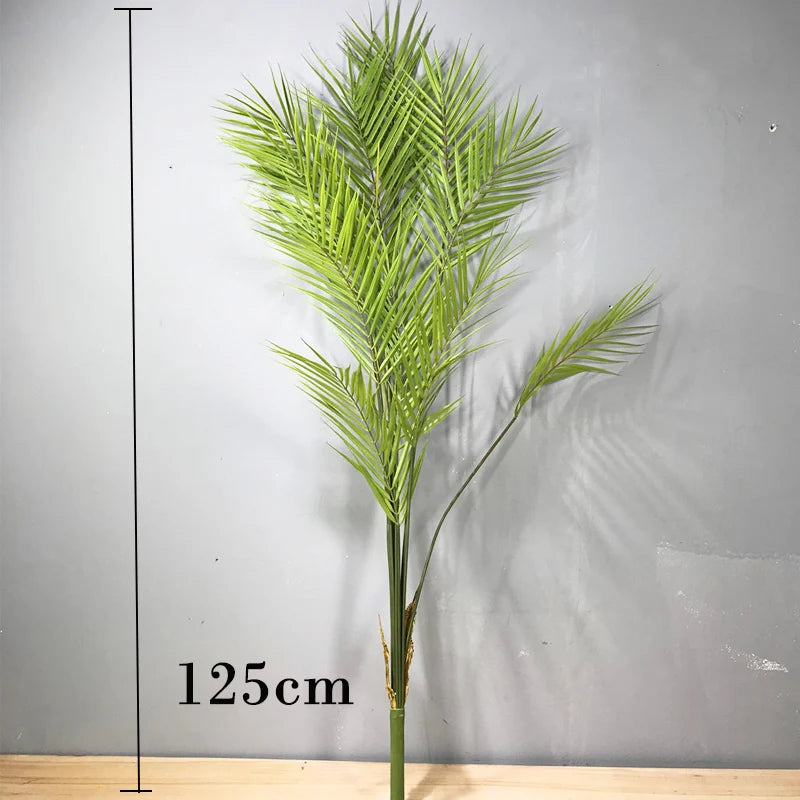 125cm Large Artificial Palm Tree Tropical Plants Branch Plastic Fake Leaves Green Monstera For Christmas Home Garden Room Decor