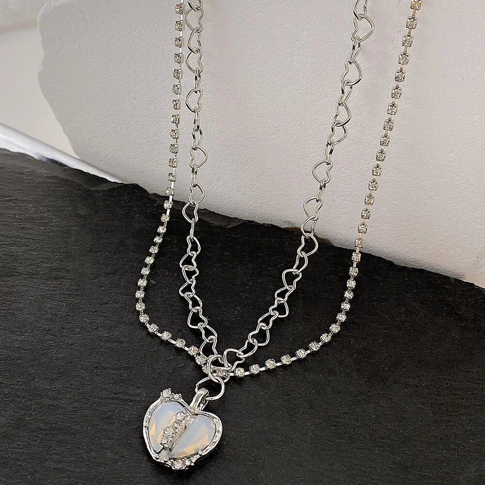 Y2k Sweet Necklace Minority Necklace Creative Personality Light Extravagance Advanced Split Love Zircon Black Love Necklace