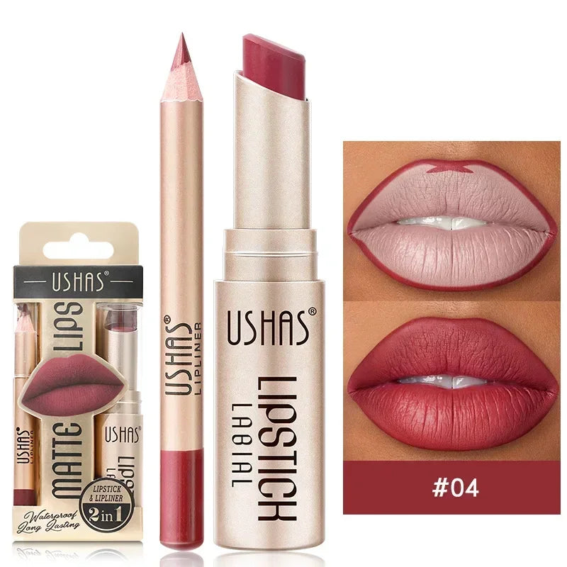 2 In 1 Korean Kiss: Waterproof Lip Liner Lipstick