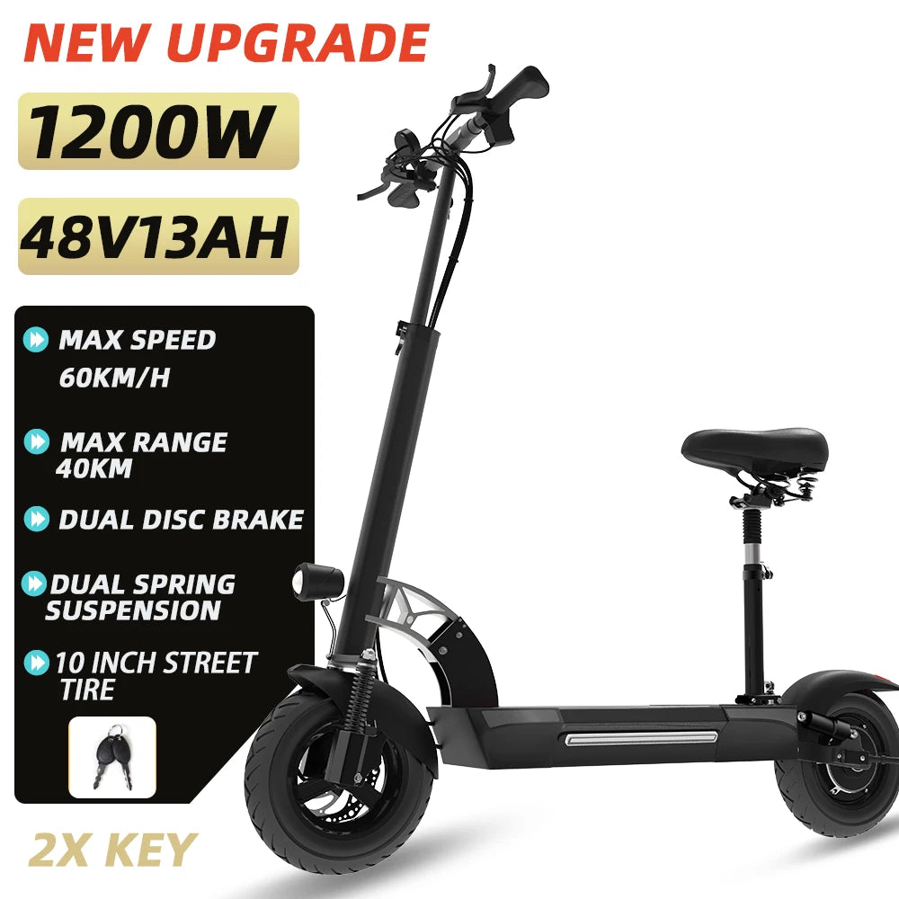 48-72V Electric Scooter for Adults 90KM/H 10-11''Tubeless Off Road Tire Hydraulic / SpringSuspension Foldable Escooter with Seat