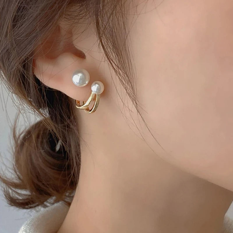 GoldenGlow: Minimalist Gold Pearl Tiny Hoop Earrings