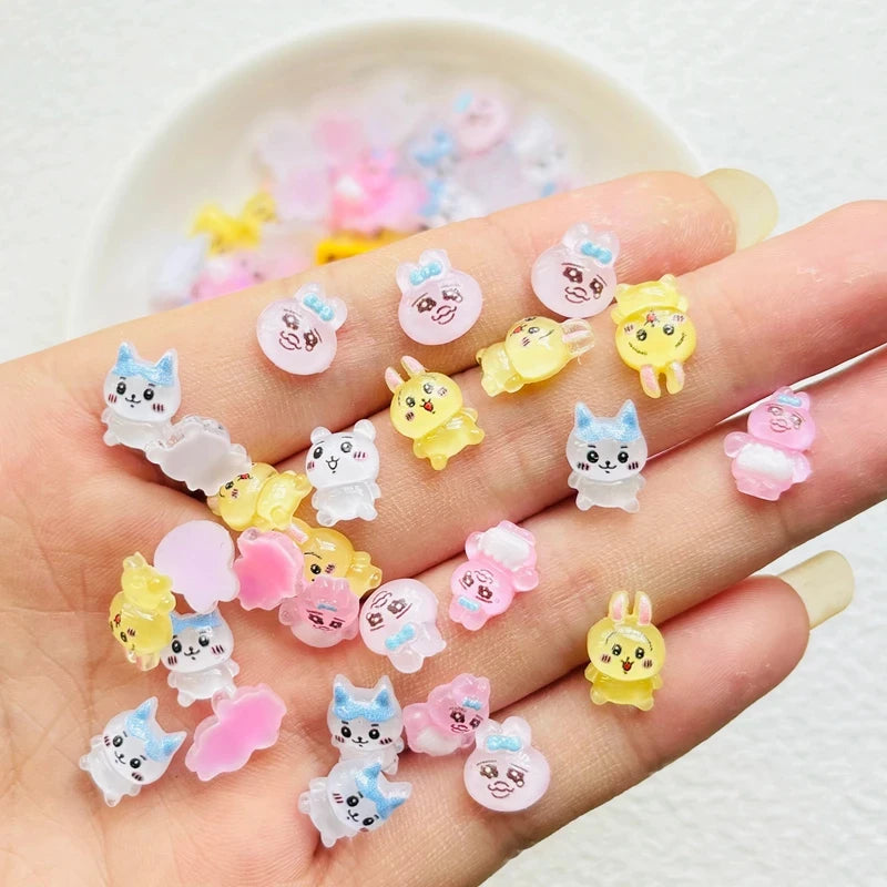 50 Pcs New Cute Resin Mini Cartoon Sadness Rabbit,Dog Series Flat Back Manicure Parts Embellishments For Hair Bows