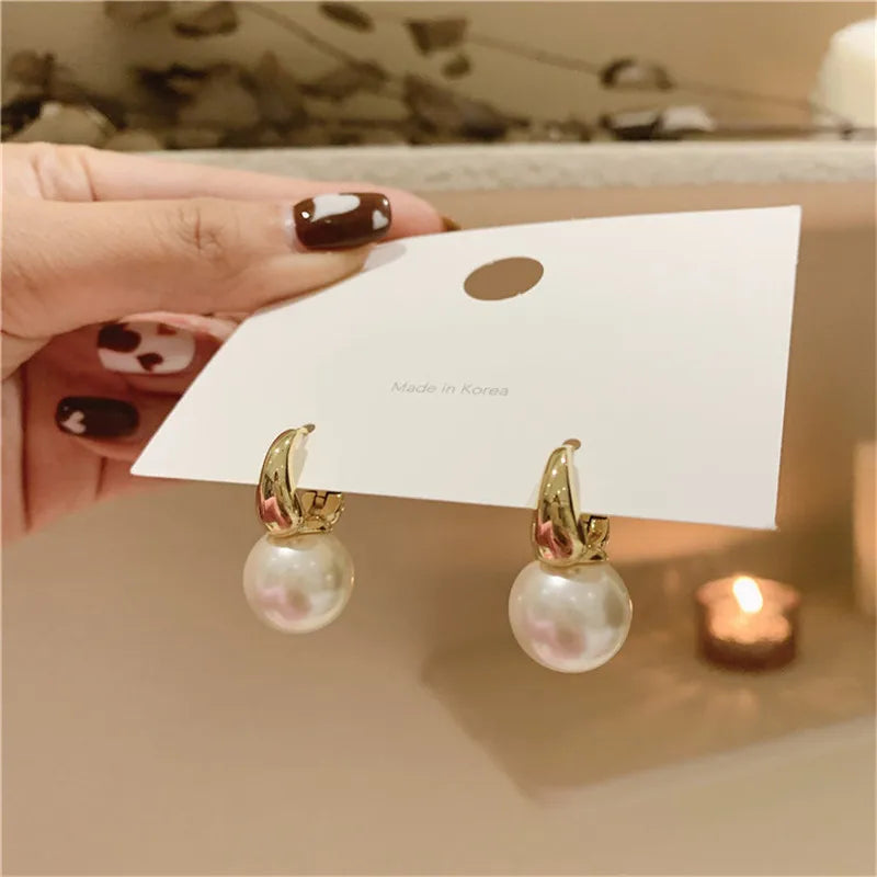 GoldenGlow: Minimalist Gold Pearl Tiny Hoop Earrings