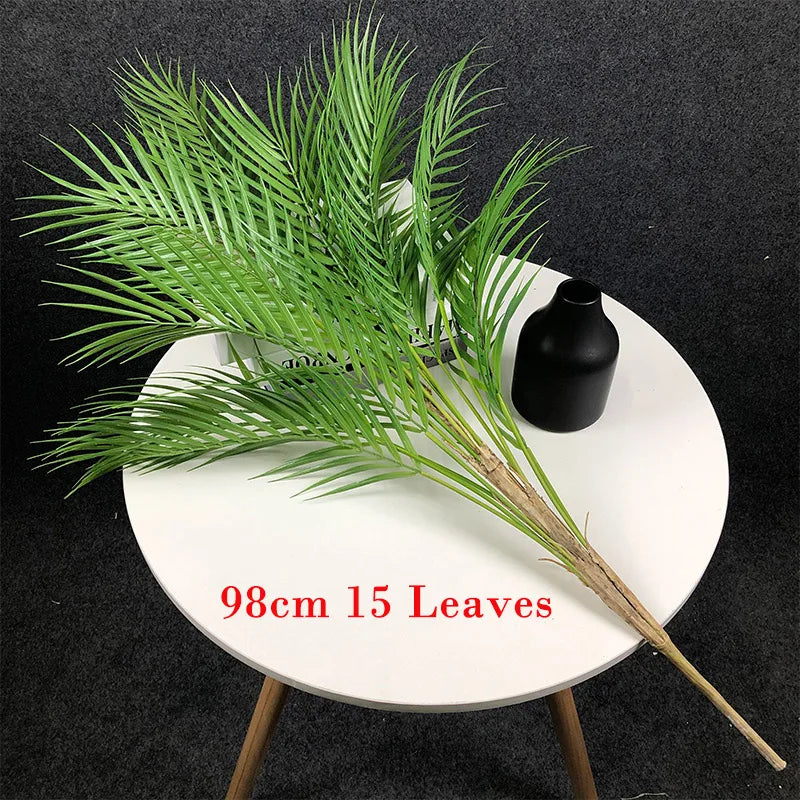 125cm Large Artificial Palm Tree Tropical Plants Branch Plastic Fake Leaves Green Monstera For Christmas Home Garden Room Decor