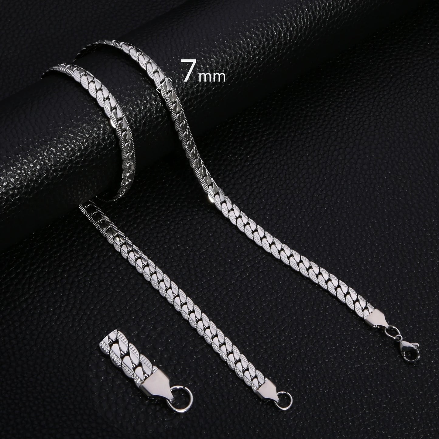 HIYEE Punk 3/4/5/6/7mm Embossed Flat Snake Chain Necklace Gold/Silver Colored Stainless Steel Chain Men Women Fashion Jewelry