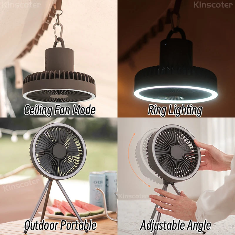 10000mAh 4000mAh CampCool: Ultimate 4-in-1 Portable Camping Fan – Your Outdoor Essential