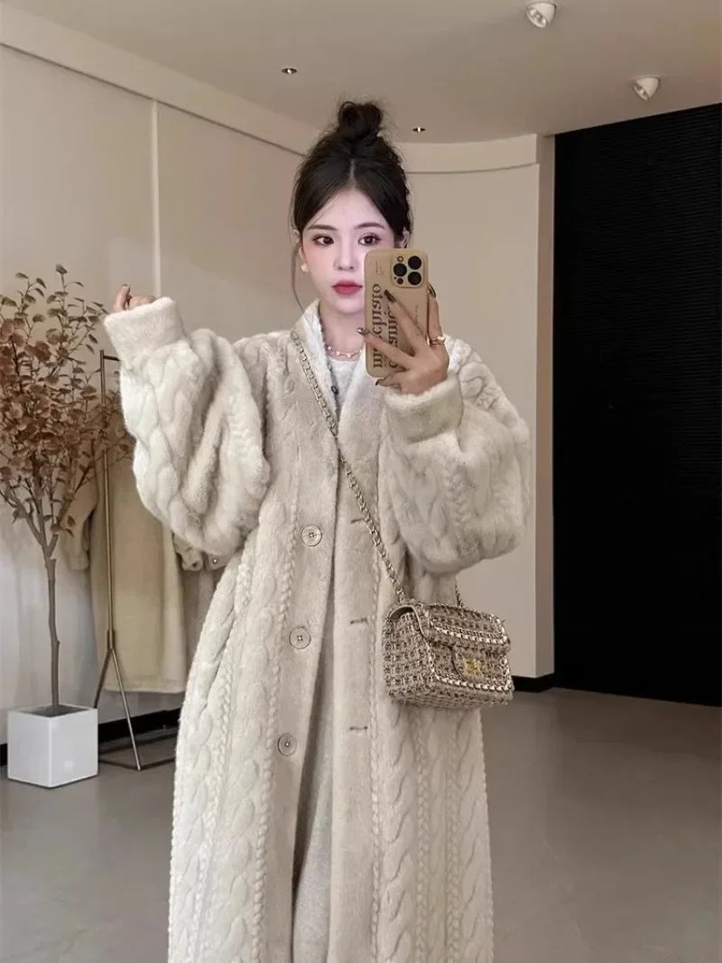 2024 new daughter lazy wind long cardigan mink coat women winter thickened twist mink women Surpriseshopper.com