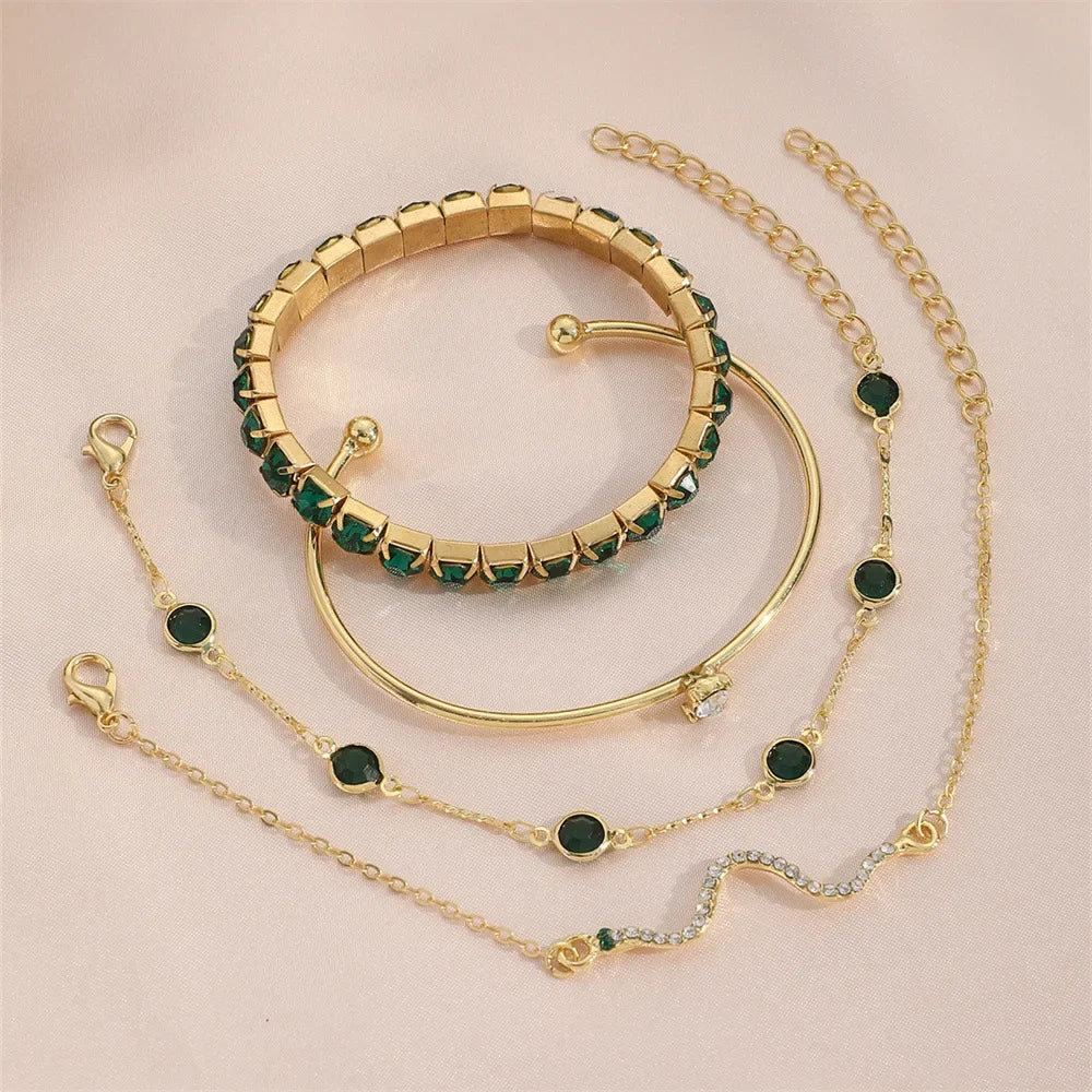 SnakeGem: Luxurious 4-Piece Green Gemstone Bangle Set – Your Ultimate Party Accessory