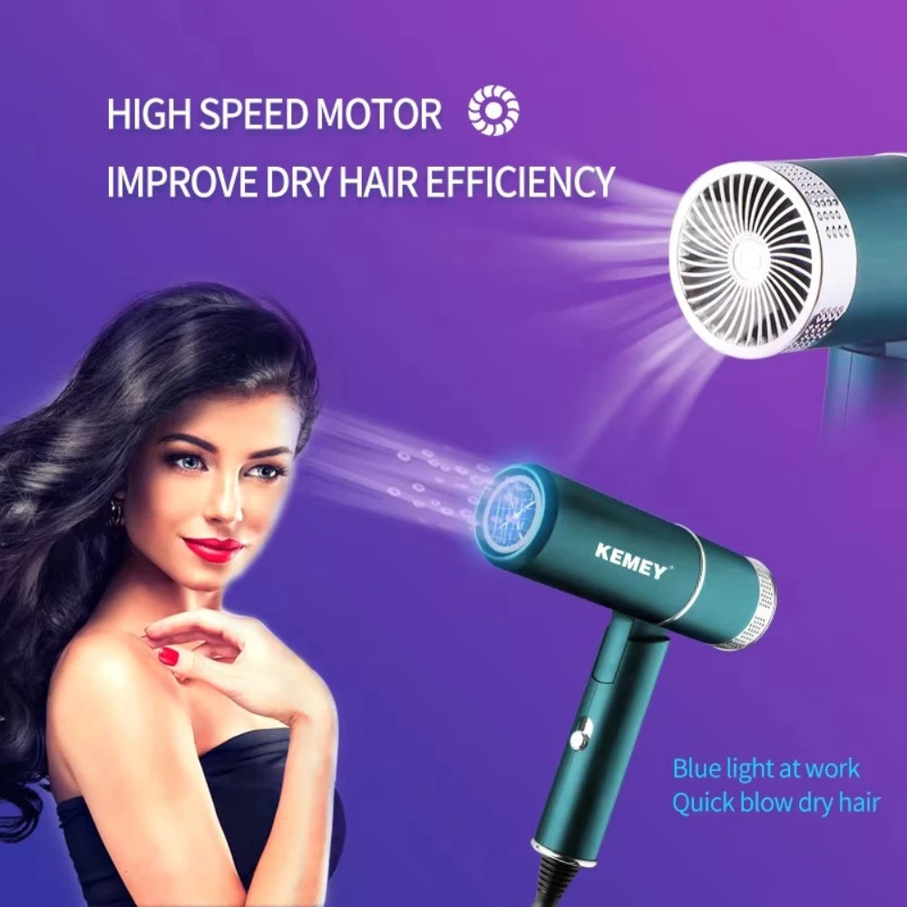 Kemei Professional Powerful Hair Dryer High-Speed Electric Turbine Blow Dryer Negative Lon Hair Care Foldable Blow Dryer KM-9825