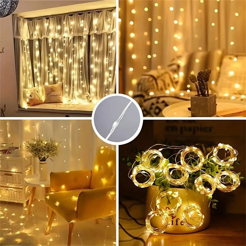 Curtain LED String Light Holiday Festival Christmas Wedding Decorations Fairy Lights Decor For Home Gift Bedroom New Year Lamp