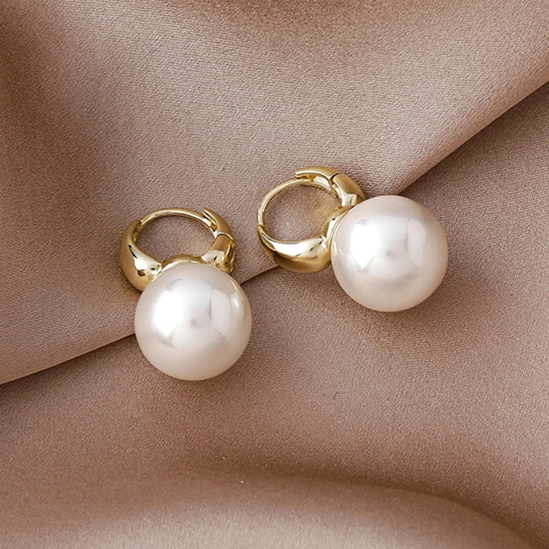 GoldenGlow: Minimalist Gold Pearl Tiny Hoop Earrings