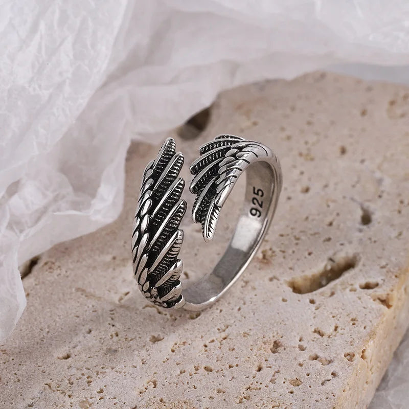 925 Sterling Silver Angel Wing Feather Aesthetic Rings For Women Engagement Luxury Jewelry Christmas Accessories