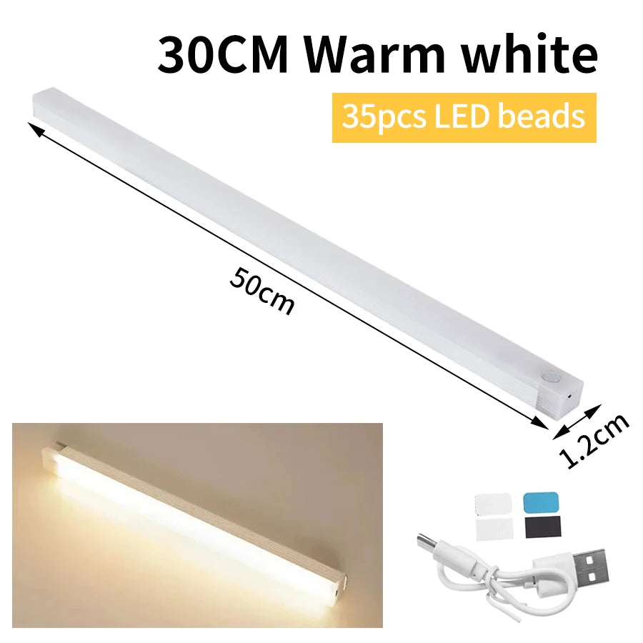 Motion Sensor Light Wireless Rechargeable LED Night Light Closet Cabinet Wardrobe Lamp Kitchen Staircase Backlight 10/20/30/50cm