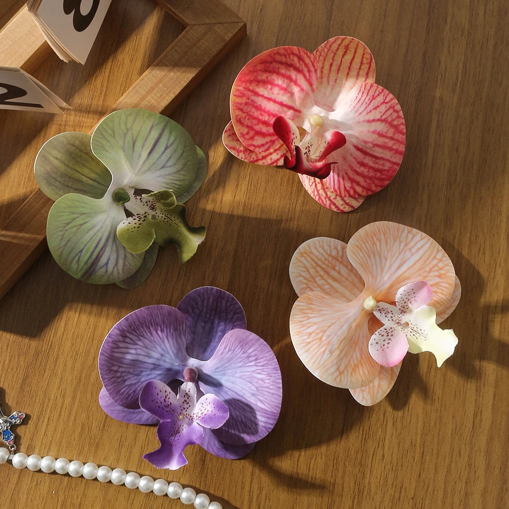 5/10pcs Phalaenopsis Artificial Butterfly Orchid 9.5CM Fake Flowers Heads Wedding Decoration for Home Room Decor Gift Accessory