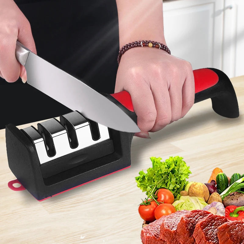 Kitchen 3/4-Segment Knife Sharpener Household Multi-Functional Hand-Held 3/4-Purpose Black Sharpening Stone - Surpriseshopper.com