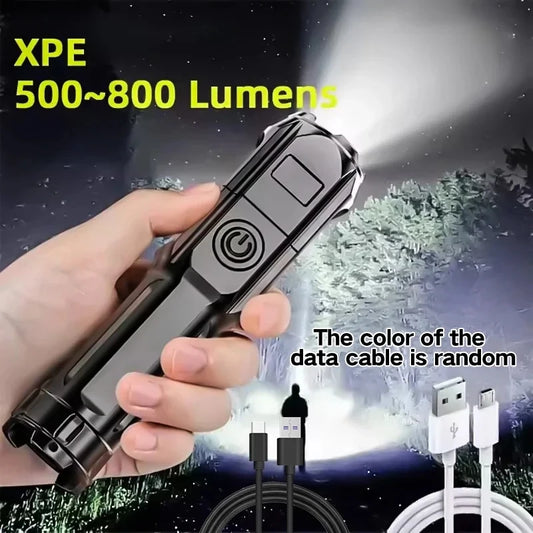 4 Lighting Mode Strong LED Flashlights Telescopic Zoom Tactical Torch USB Portable Spotlight Long-Range Camping Flashlight - Surpriseshopper.com