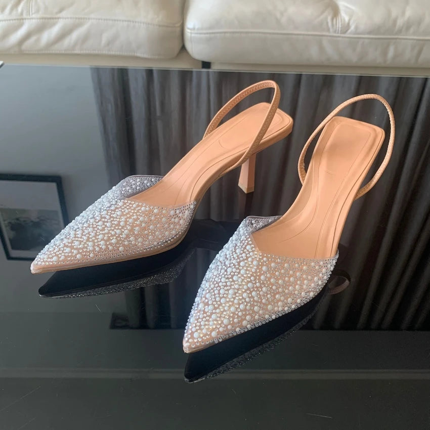 Pearl Elegance: Summer Slingback Heels