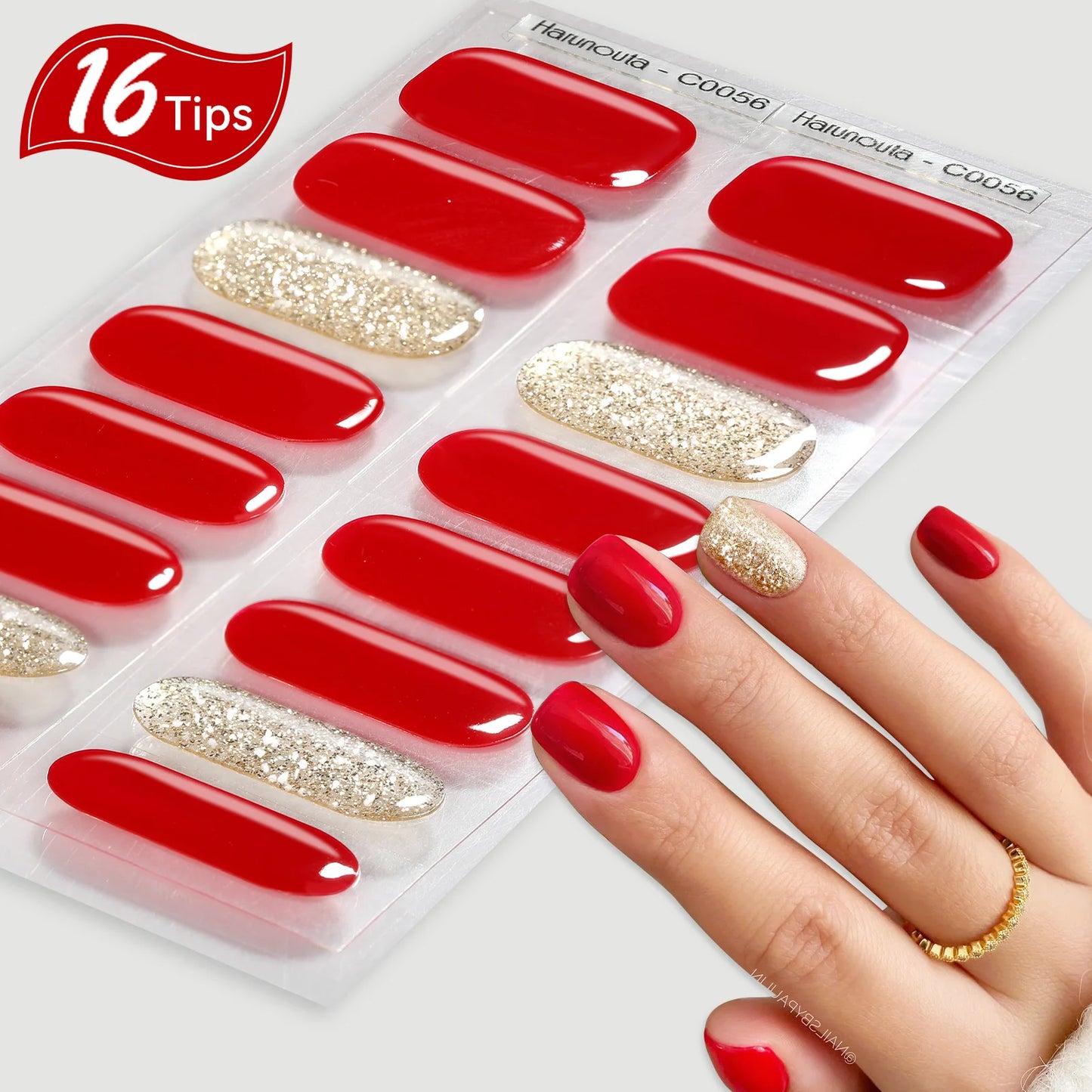 Harunoura Red Series Semi Cured Gel Nail Strips Maroon Gel Polish Nail Stickers Waterproof Long Lasting Stickers for Nails Decor