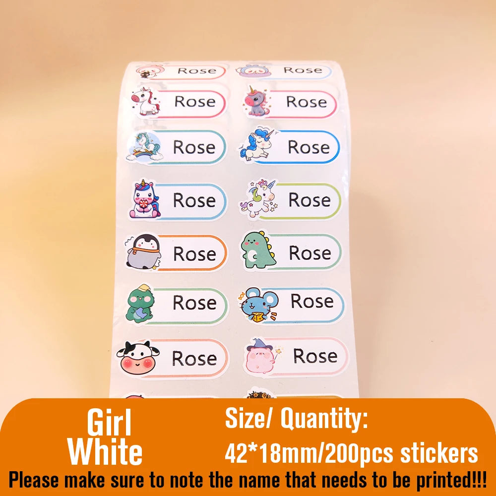 Name Tag Sticker Custom Waterproof Kawaii Stickers Decals Personalized First Name Label for Children School Stationery Bottle