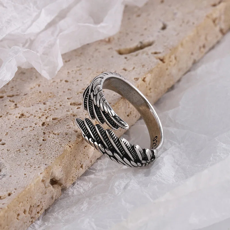 925 Sterling Silver Angel Wing Feather Aesthetic Rings For Women Engagement Luxury Jewelry Christmas Accessories