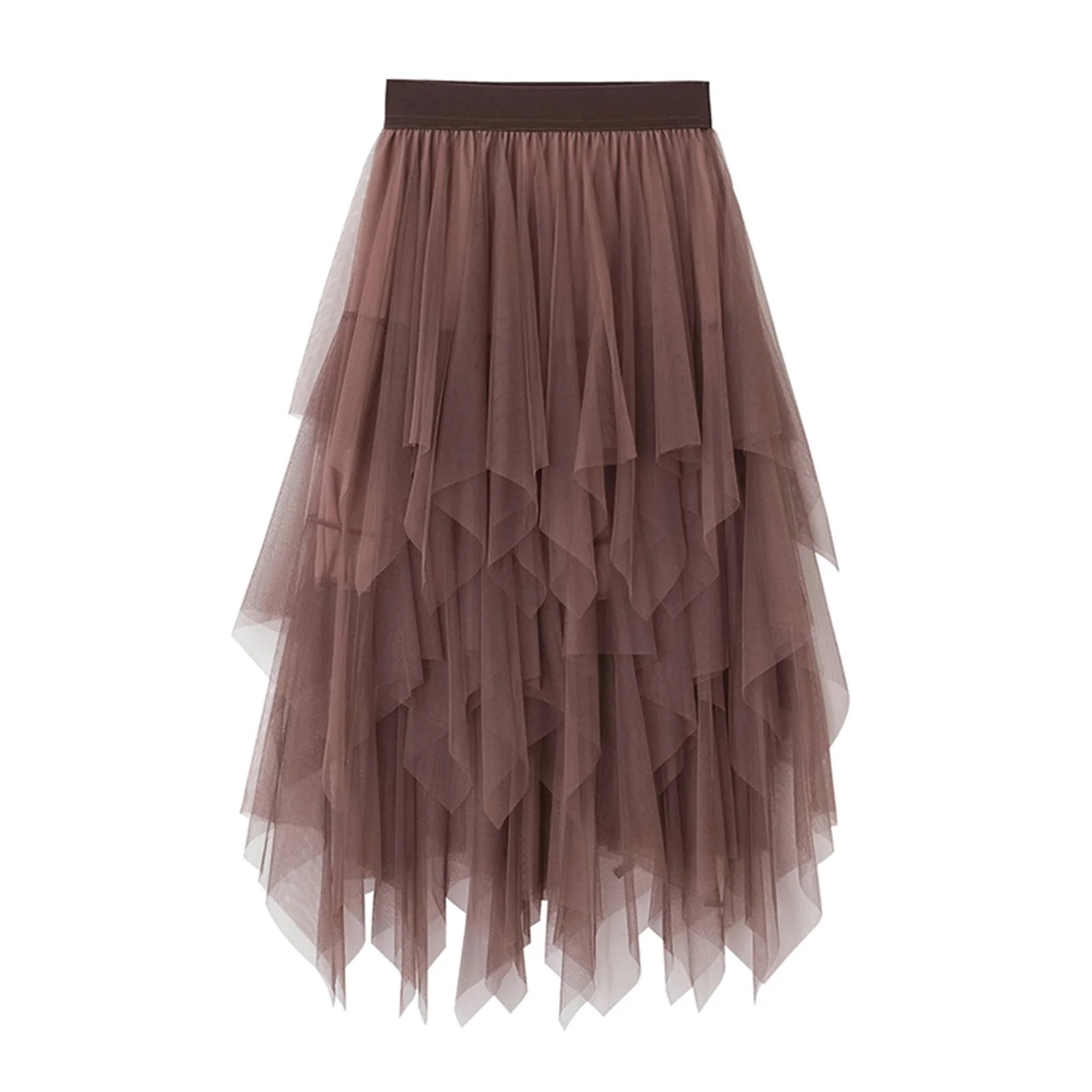 Lady s Fashionable Sexy Solid Color Mesh Skirt Irregular Elastic Tulle Bubble Skirt Daily Life and Vacation Surpriseshopper.com